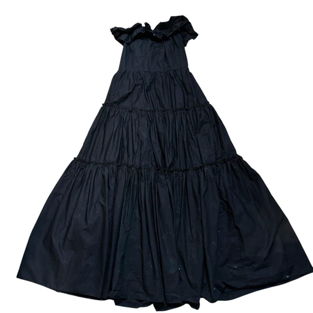 Chepe Italy Black Ruffle cotton, Off-The-Shoulder Tiered Maxi Dress. Small